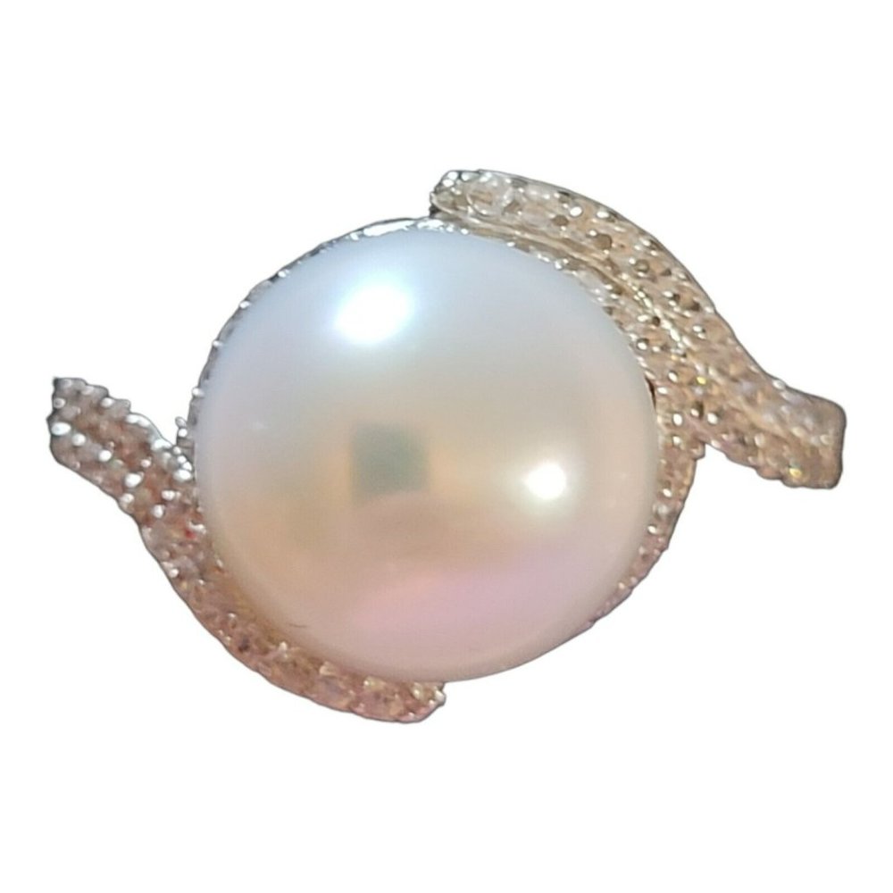 Women's Natural Freshwater Pearl Ring 925 Sterling Silver CZs Size 8 LC-10